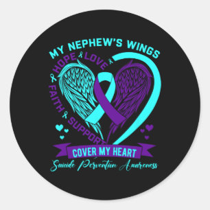 Teal Purple Suicide Prevention Awareness Nephew He Classic Round Sticker
