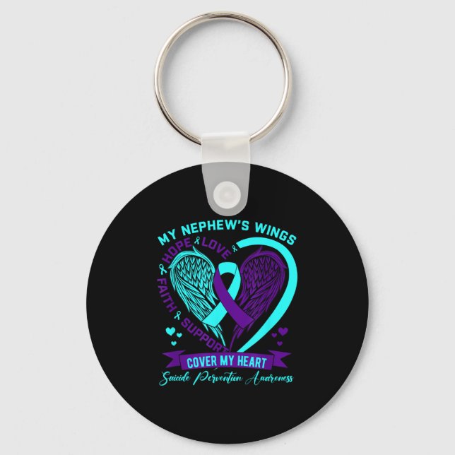 Teal Purple Suicide Prevention Awareness Nephew He Key Ring (Front)