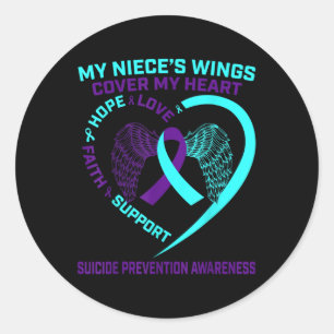 Teal Purple Suicide Prevention Awareness Niece Hea Classic Round Sticker