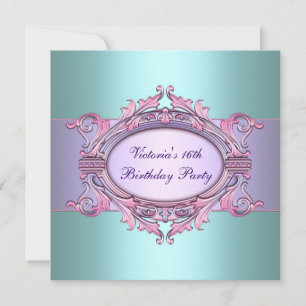 Teal Purple Sweet Sixteen Birthday Party Invitation