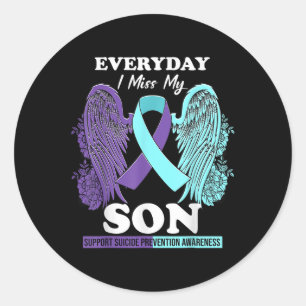Teal Purple Wing Miss Love Son Suicide Prevention Classic Round Sticker