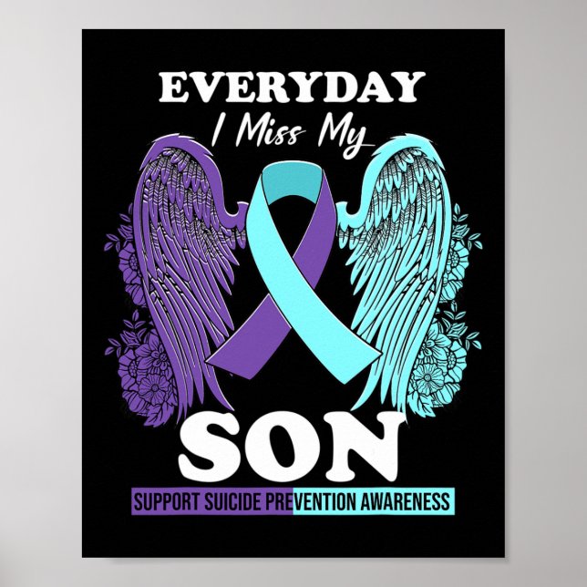 Teal Purple Wing Miss Love Son Suicide Prevention  Poster (Front)