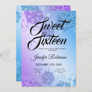 Teal & Purple Winter Sweet 16 Glitter Sparkle Invitation