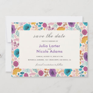 Teal Purple Yellow Spring Meadow Flowers Save The Date