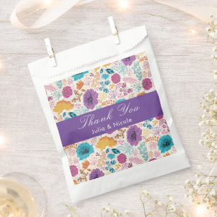 Teal Purple Yellow Spring Meadow Flowers Wedding Favour Bag