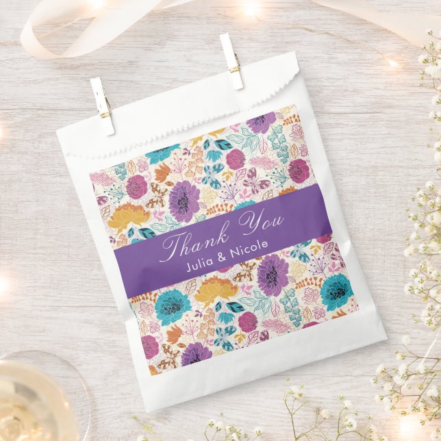 Teal Purple Yellow Spring Meadow Flowers Wedding Favour Bag (Clipped)