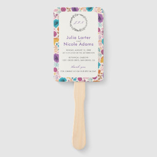 Teal Purple Yellow Spring Meadow Flowers Wedding Hand Fan