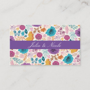 Teal Purple Yellow Spring Meadow Flowers Wedding Place Card