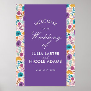 Teal Purple Yellow Spring Meadow Wedding Poster