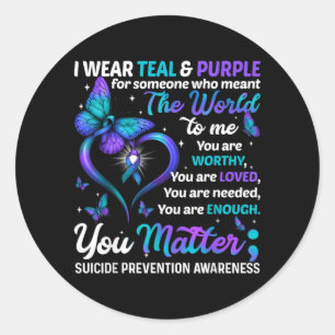Teal Purple You Matter Prevention Awareness Month Classic Round Sticker