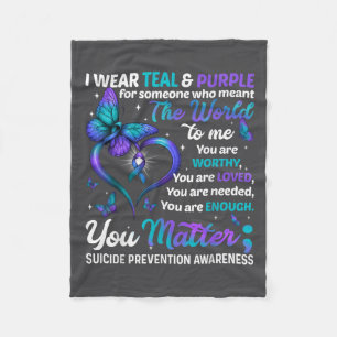 Teal Purple You Suicide Prevention Awareness Month Fleece Blanket