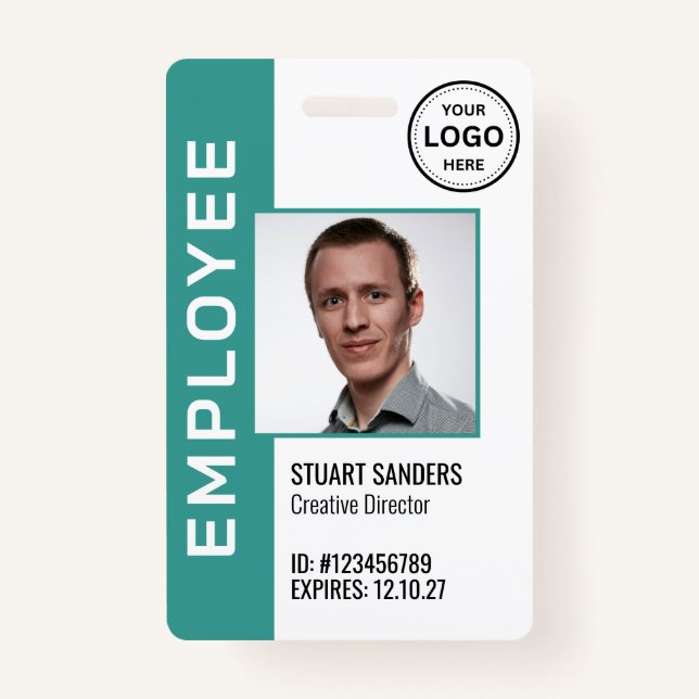 Teal QR Code Corporate Logo Employee Photo Badge ID Badge (Front)