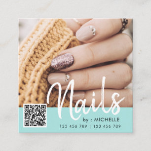 Teal QR code nails photo business cards