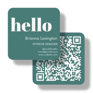 Teal   QR Code Social Media Hello Square Business Card