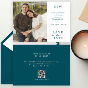 Teal QR Code Wedding Save the Date Card