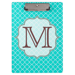 Teal Quarterfoil Latti Monogram Initial Clip Board