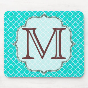 Teal Quarterfoil Latti Monogram Initial Mouse Pad