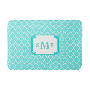 Teal Quatrefoil Monogram Bath Mat