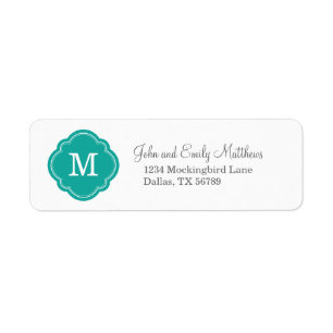 Teal Quatrefoil Monogram Return Address Return Address Label