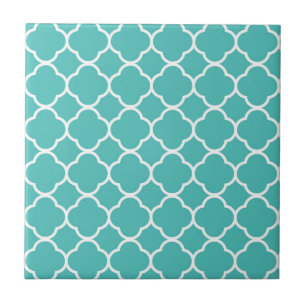 Teal Quatrefoil Pattern Ceramic Tile