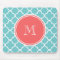 Teal Quatrefoil Pattern, Coral Monogram