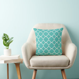 Teal Quatrefoil Pattern Cushion