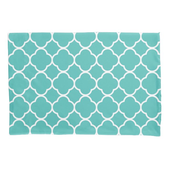 Teal Quatrefoil Pattern Pillowcase (Front-Left)