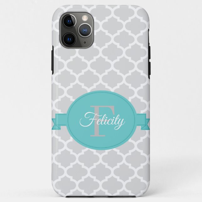 Teal Quatrefoil Personalised Case-Mate iPhone Case (Back)