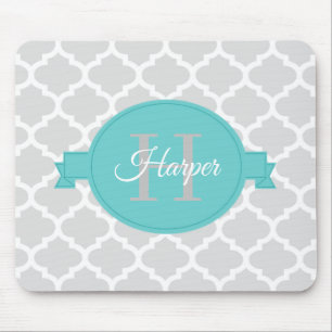 Teal Quatrefoil Personalised Mouse Pad