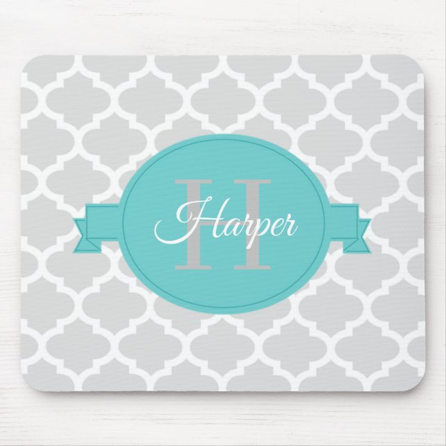 Teal Quatrefoil Personalised Mouse Pad (Front)