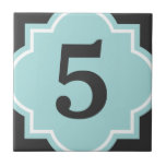 Teal quatrefoil street address house number tile<br><div class="desc">Turquoise / Teal blue morrocan quatrefoil home street address house number tile Personalised numbered wall tile with elegant chic typography.  Cute gift idea for new home and house warming party. Customisable text and background colours. Stylish Wall sign home decor.</div>