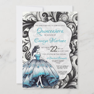 Teal Quinceañera Girl Invitation