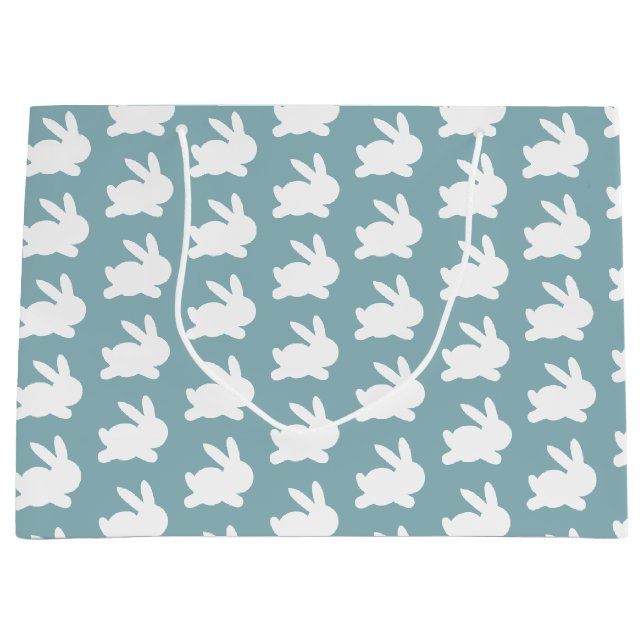 Teal Rabbit Pattern Large Gift Bag (Front)
