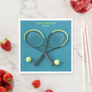 Teal  Rackets and Balls Birthday Tennis Party Napkin