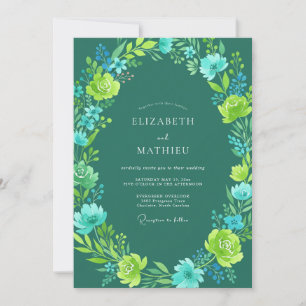 Teal Radiant Botanical Wedding Invitation