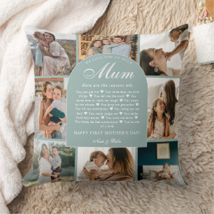 Teal Reasons We Love You Mum Photo Grid Collage Cushion