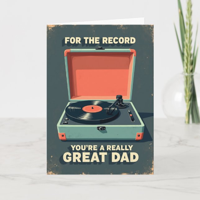 Teal Record Player Great Dad Card (Front)