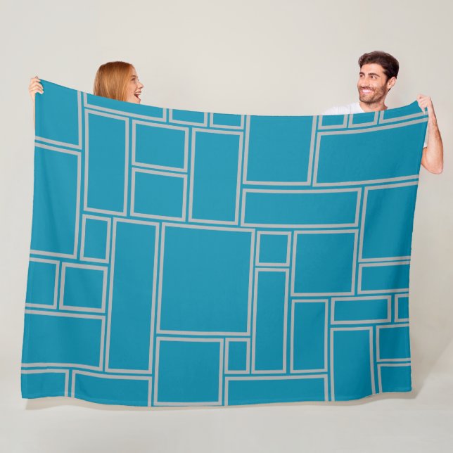 Teal Rectangles  Fleece Blanket (In Situ)