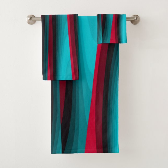 Teal-Red Abstract  Bath Towel Set (Insitu)
