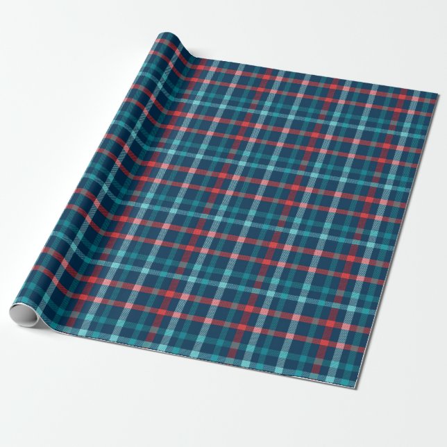 Teal, Red, and Blue Plaid Country Christmas  Wrapping Paper (Unrolled)