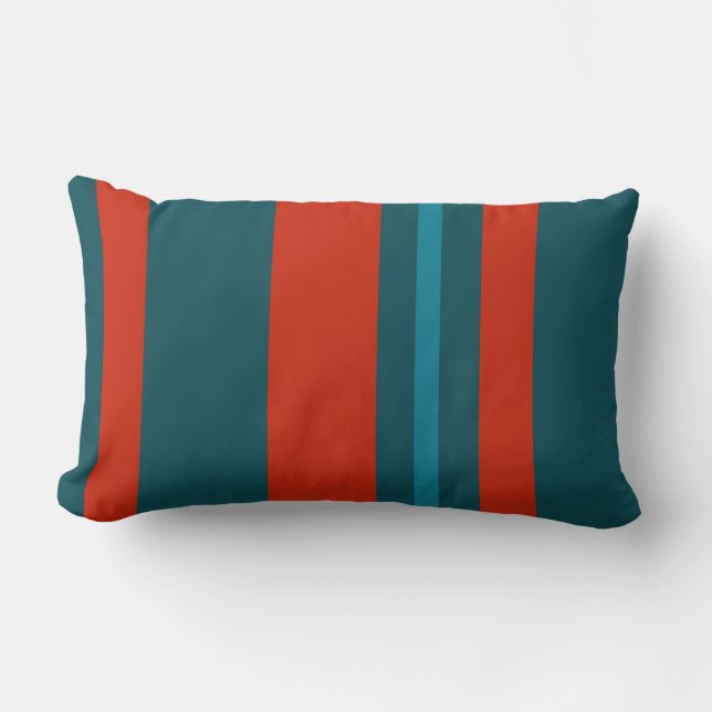 Teal Red and Blue Stripes Lumbar Cushion (Front)