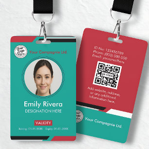 Teal & Red Business Access Card with Company Logo ID Badge