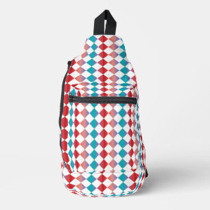 Teal Red Checker Diamond Pattern Sling Bag