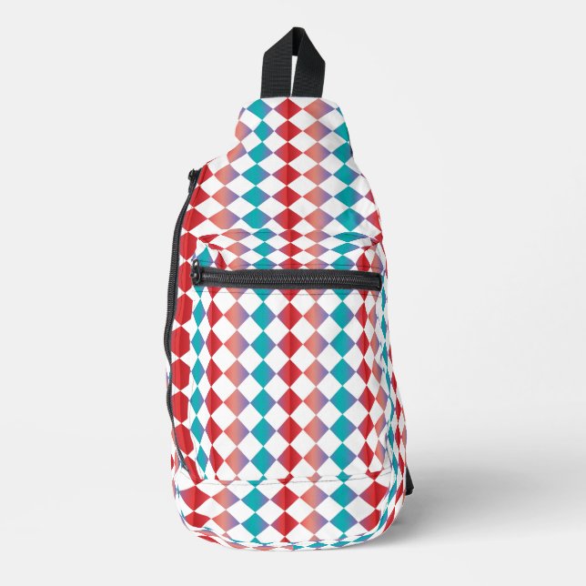 Teal Red Chequered Diamond Pattern Sling Bag (Front)