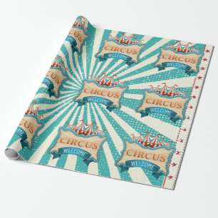 Teal Red Circus Tent Birthday Party  Wrapping Pape Paper