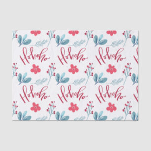 Teal Red Floral Ho Ho Ho Christmas Tissue Paper