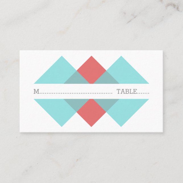 Teal Red Geometric Triad Place Card (Front)