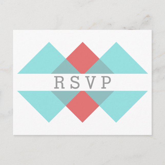 Teal Red Geometric Triad RSVP Postcard (Front)