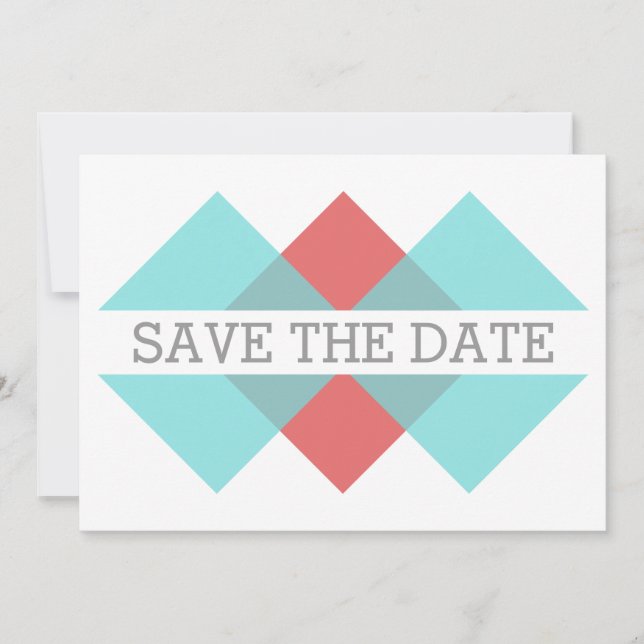Teal Red Geometric Triad Save the Date Invite (Front)