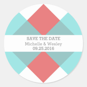 Teal Red Geometric Triad Save the Date Stickers